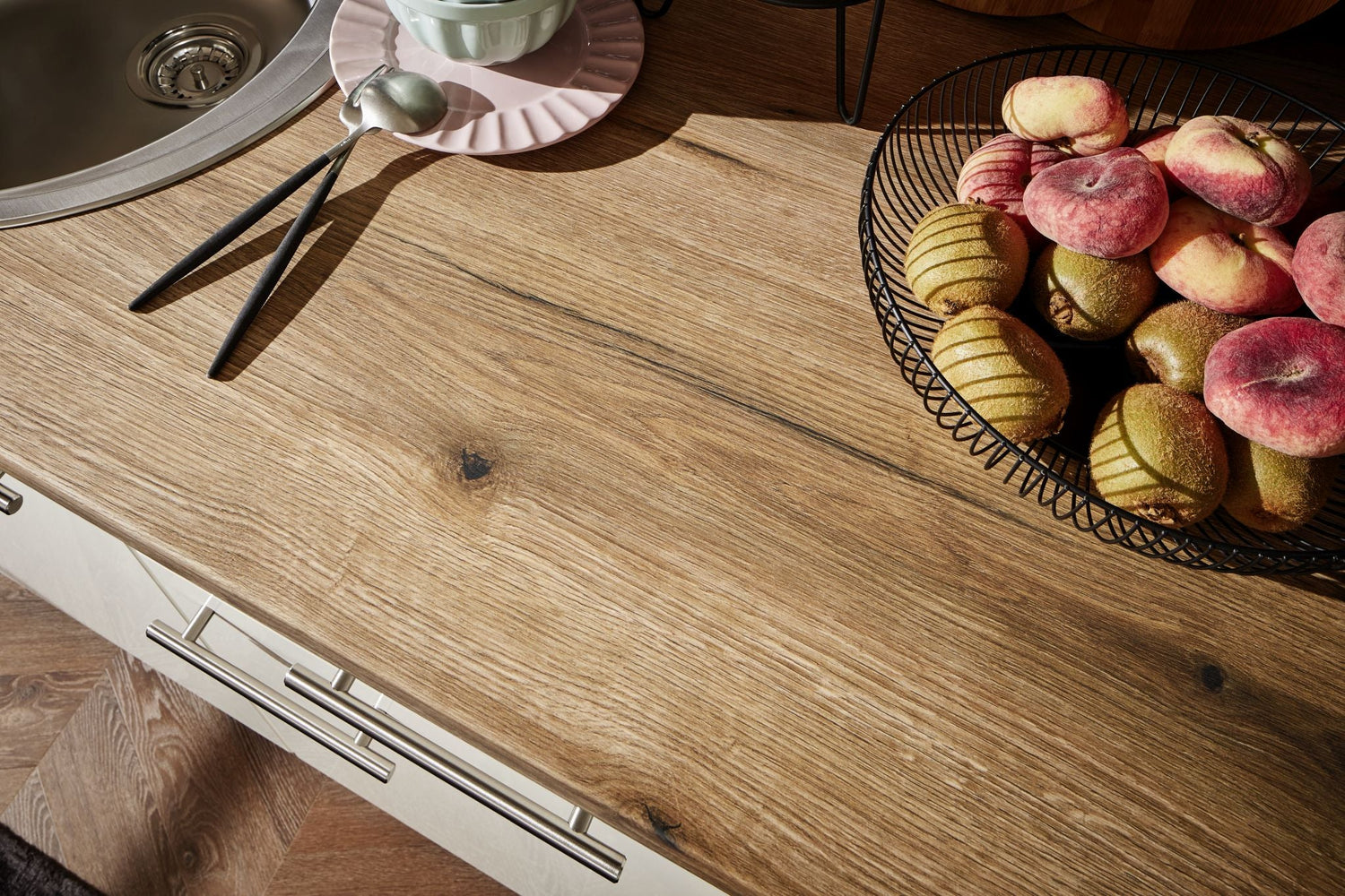Küchenzeile 150 cm, Schränke in Magnolienweiß hochglanz Pino Pino Küchenblöcke & Pantryküchen