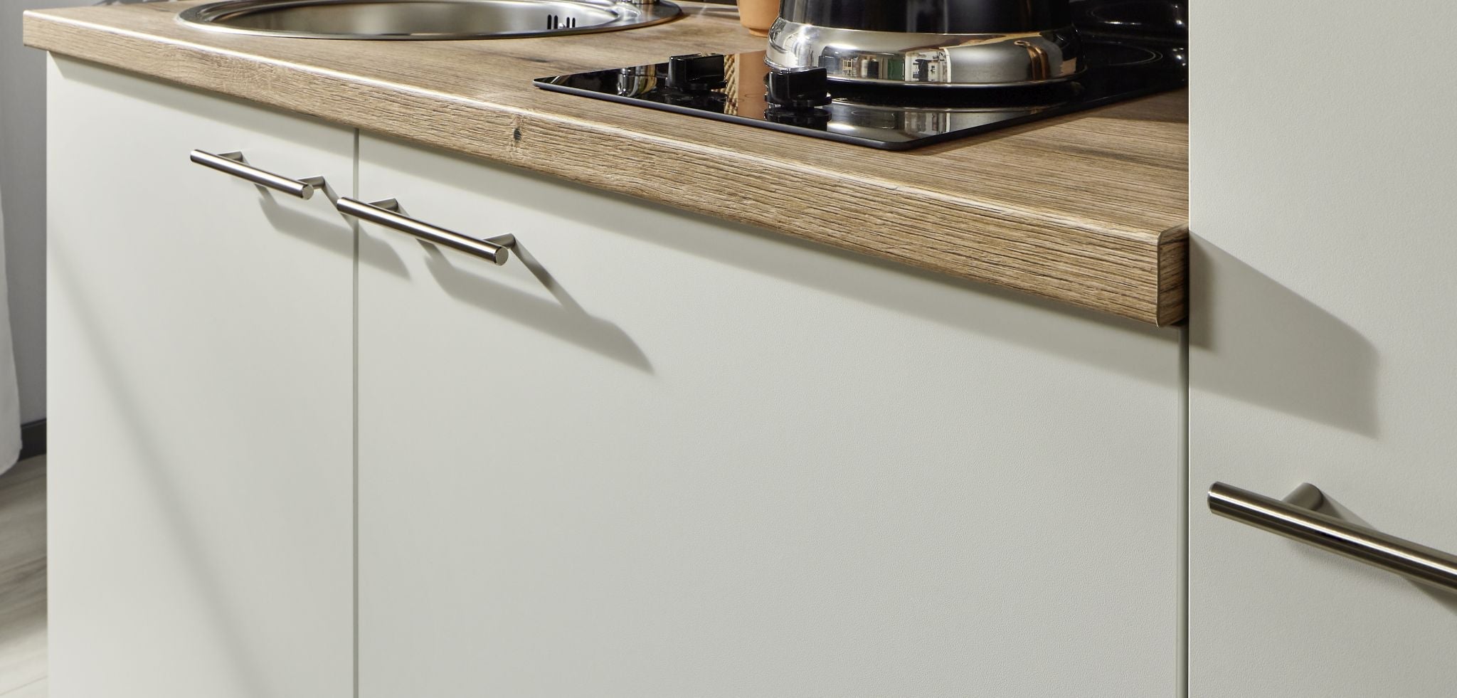 Mini-Kiche Küchenzeile 180 cm, Schränke in Weiß Pino_Pino_CityKüchen24